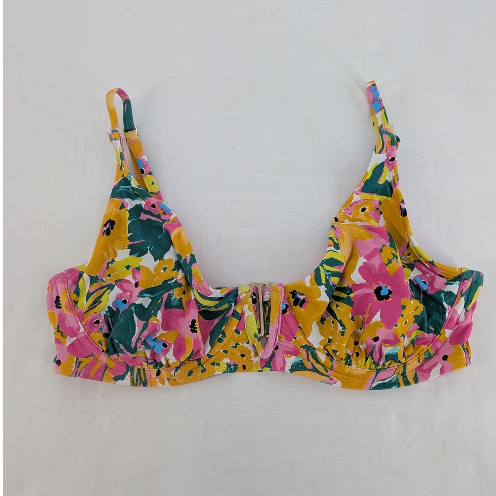 Anne Cole Limited Edition Ladies Small Yellow Pink Floral Swim V-Wire Bikini Top